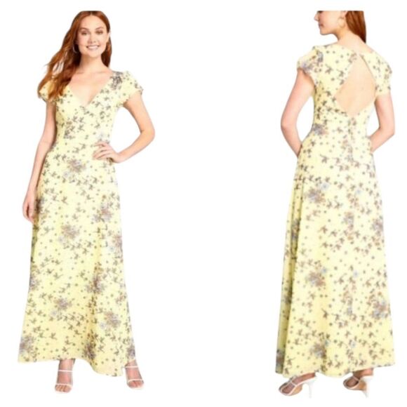 NWT ModCloth Your Flowing Places Maxi Dress Yellow Dragonfly print size 4 - Picture 1 of 12